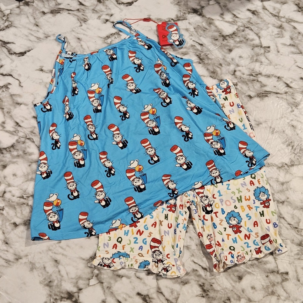 Posh Peanut Dr Seuss Cat in the Hat Bamboo Tank & Ruffle Short‎ Set Girls 10/12